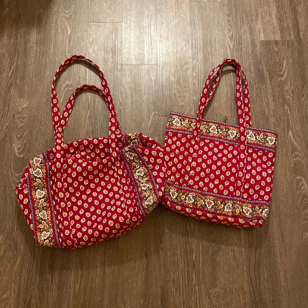 Two Vera Bradley bags- vintage retired pattern. Large tote and medium duffle.